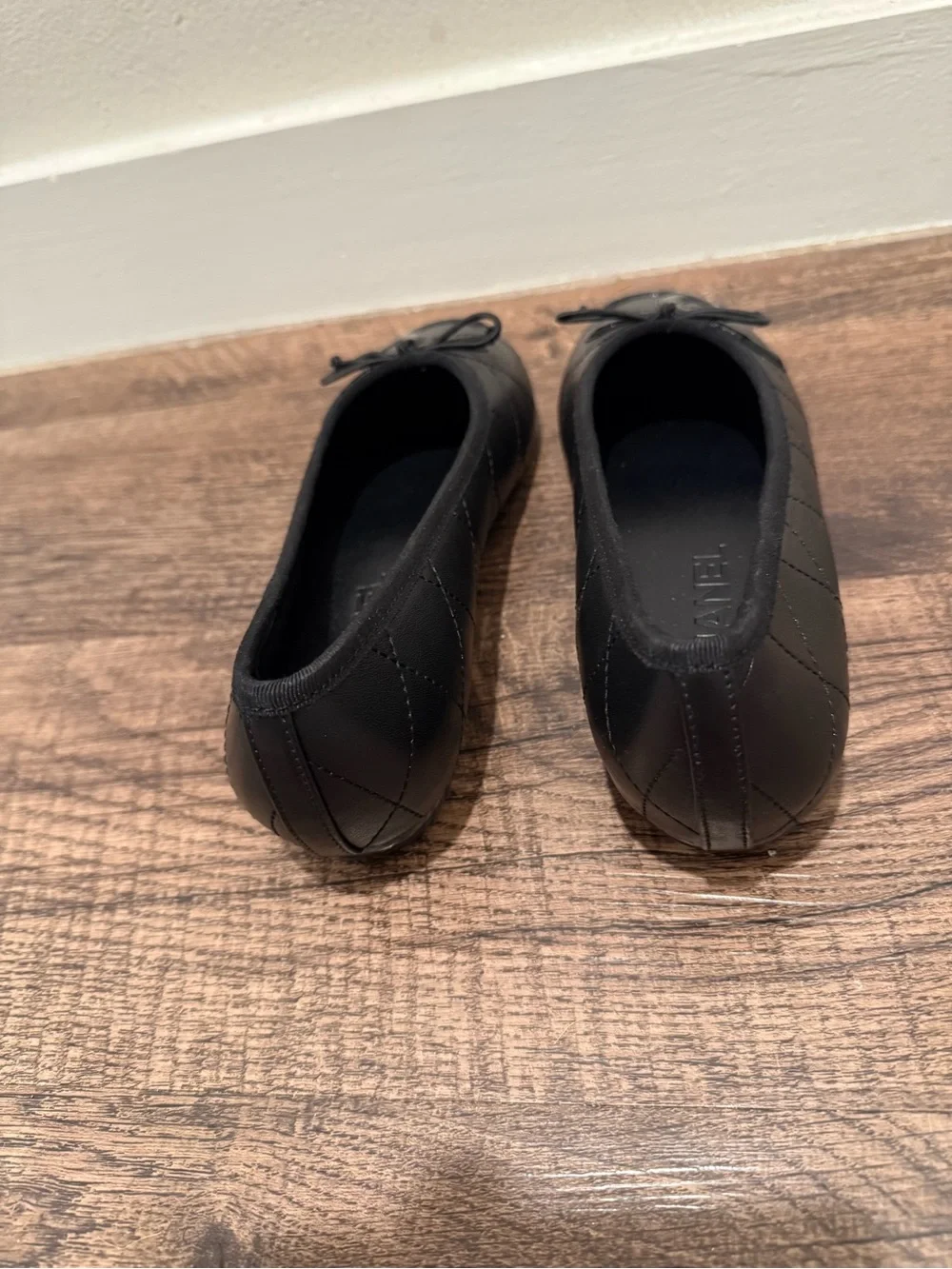 Black Quilted Ballet Flats with Interlocking CC Logo